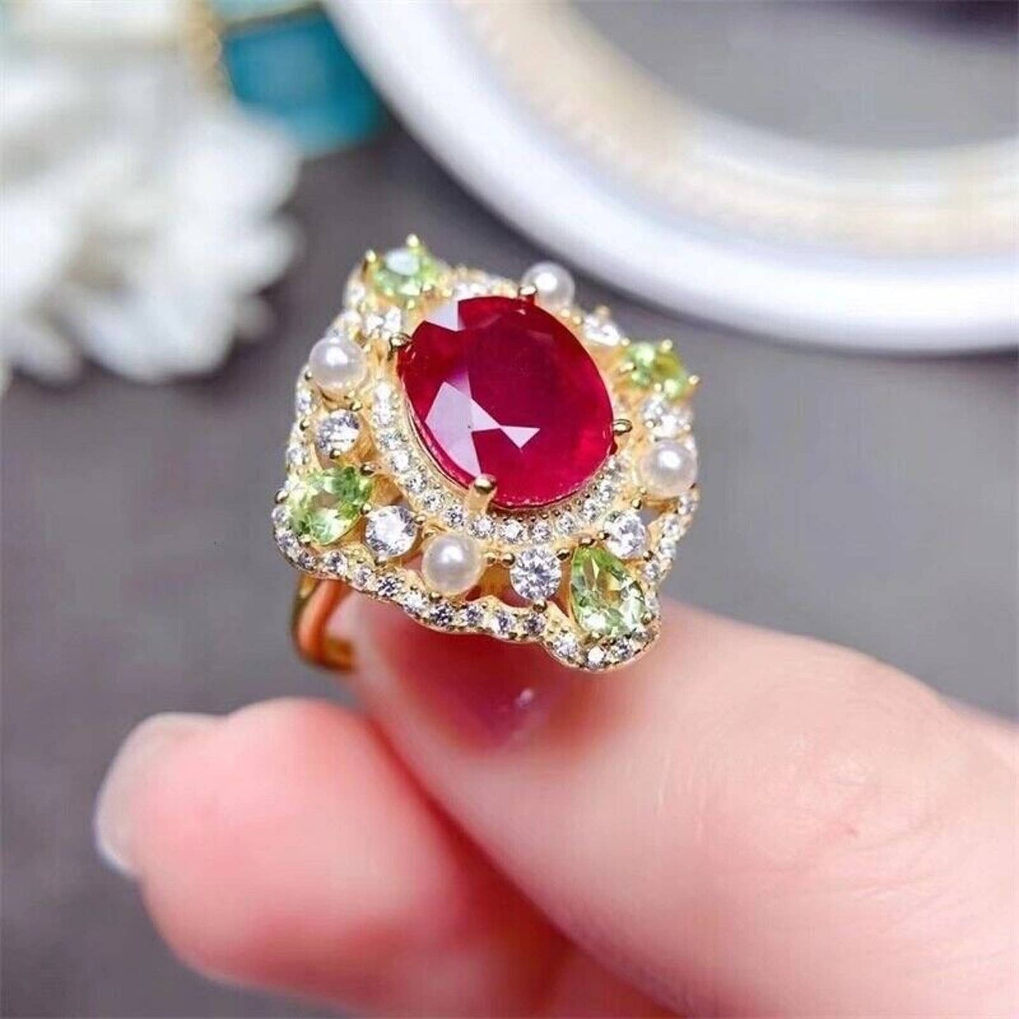 Ruby Ring, Ruby and Peridot Ring, Peridot Ring, Pigeon Blood Ruby Ring, Natural Ruby Ring, Women's Ruby Ring, Ruby Gemstone Ring, Natural Ruby Ring, Genuine Ruby, Authentic Ruby Ring, Ruby Ring with Certificate, Real Ruby Ring, Ruby Rings For Women