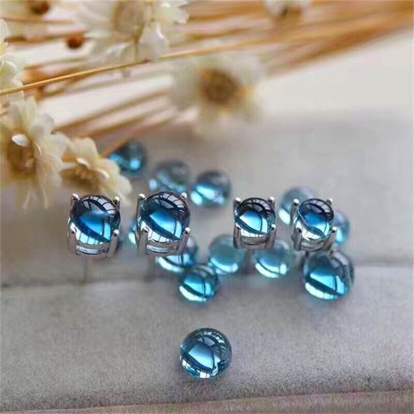 Swiss Blue Topaz Round Cabochon Earrings 5mm