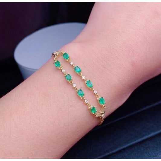 Dainty Emerald Tennis Bracelet, Colombian Emerald 925 Sterling Silver Bracelet