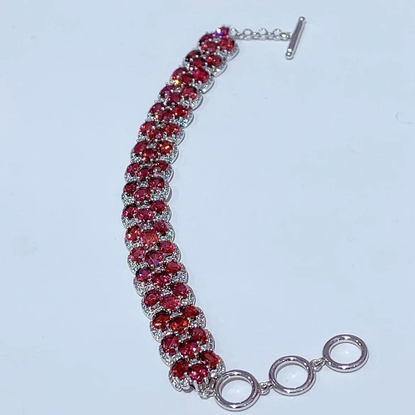 Red Garnet Gemstone Wide 3 Layer Tennis Bracelet 4x5mm