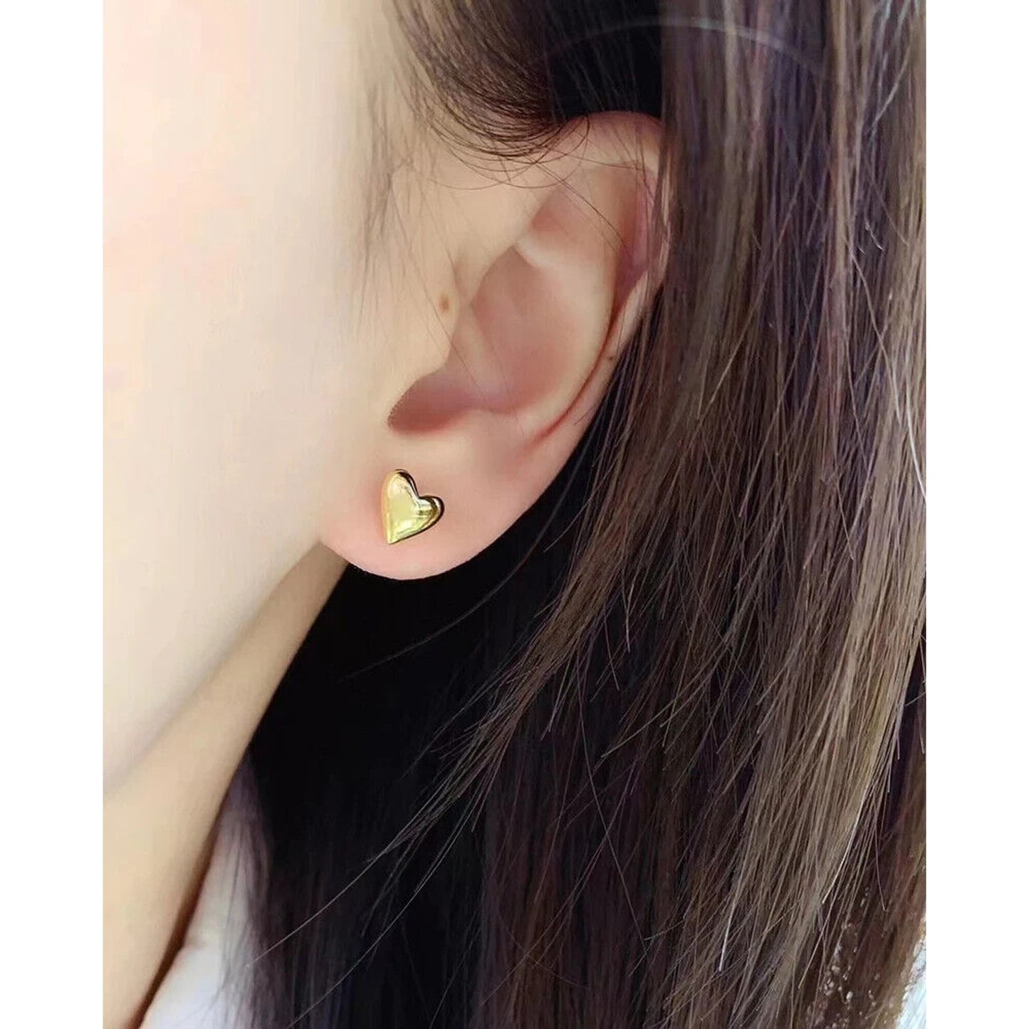 18k Gold Heart Earrings, Woman 18k Gold, Solid Yellow Gold Heart Earrings Au750