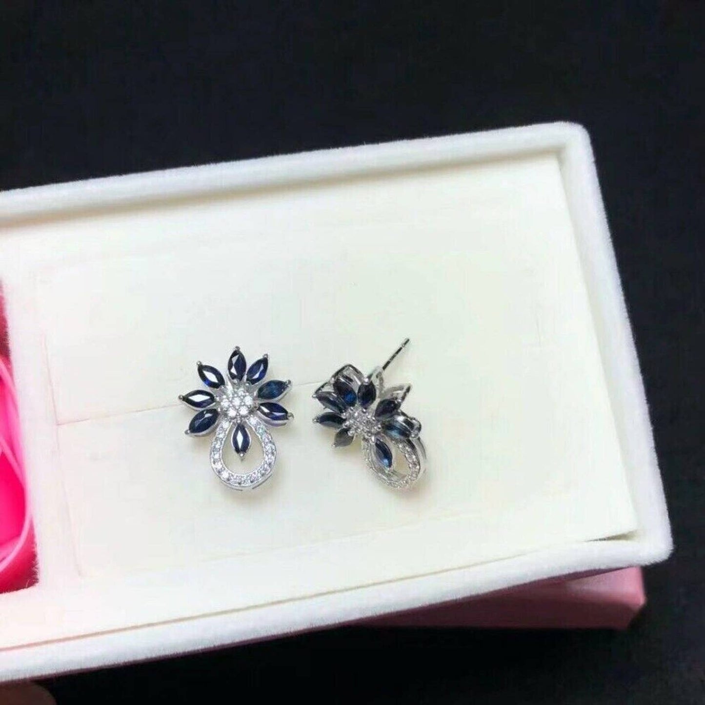 Sapphire Cluster Stud Earrings, Sapphire Studs, Blue Sapphire Earrings