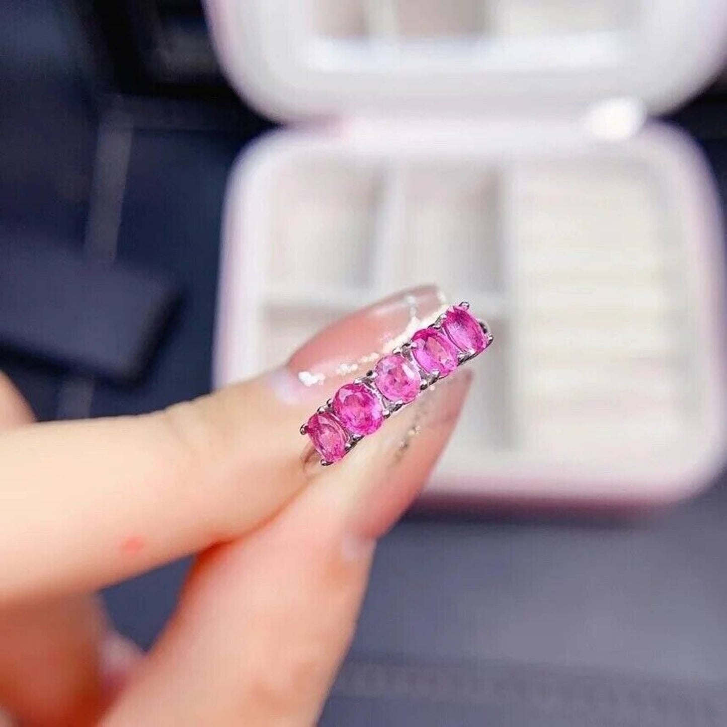 Pink Sapphire Band Ring, Jewelry Pink Sapphire, Pink Sapphire Women, 925