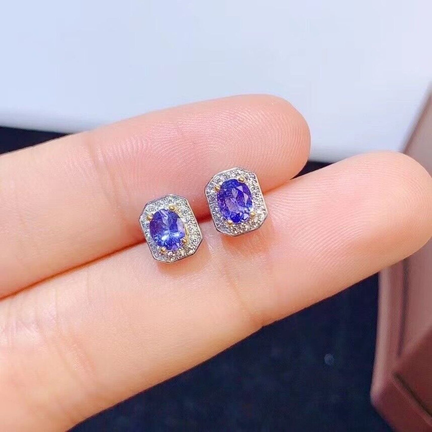 Dainty Purple Tanzanite Stud Earrings 4x5mm Sterling Silver