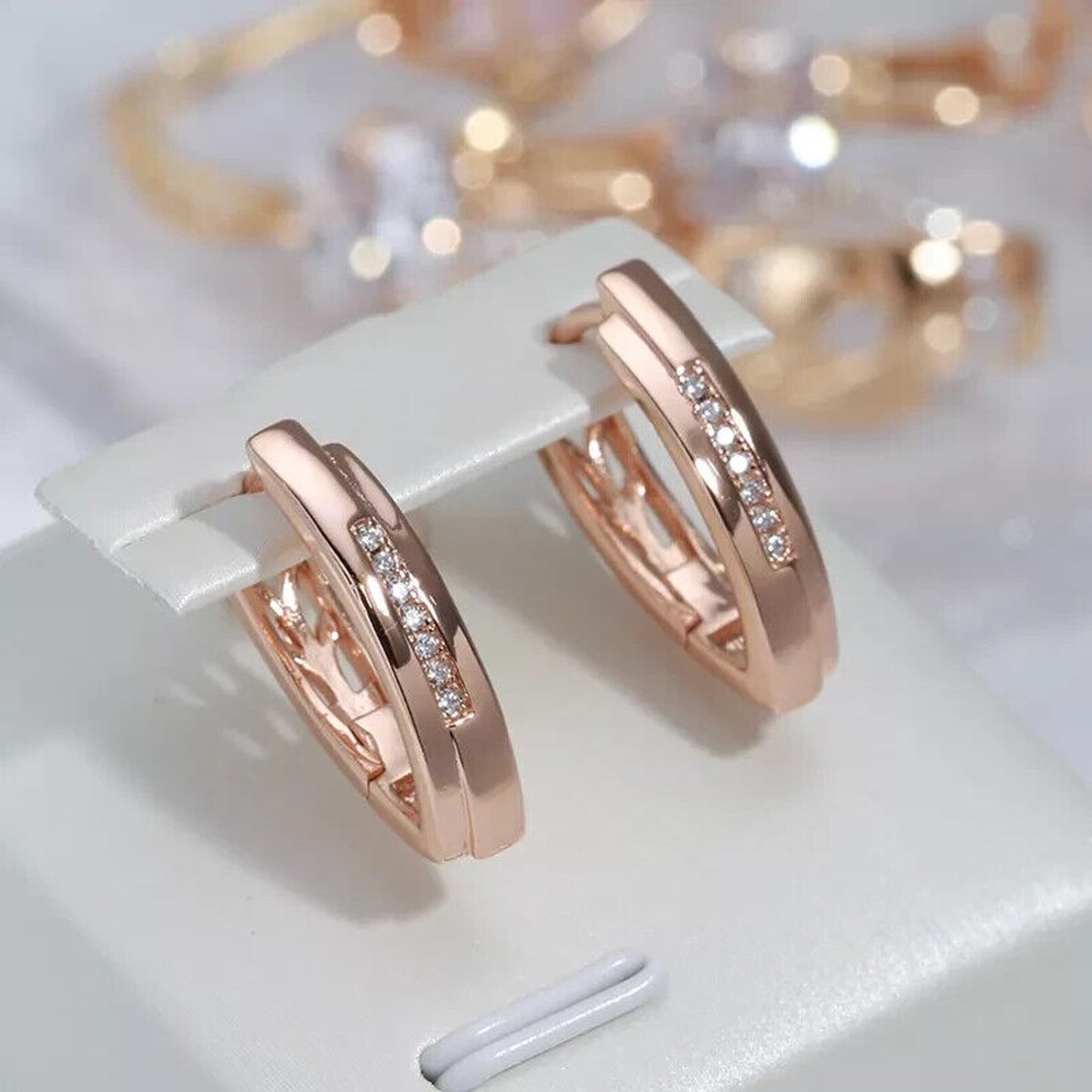 Rose Gold Earrings, Shiny Rose Gold Zircon Earrings, 585 Rose Gold Stud