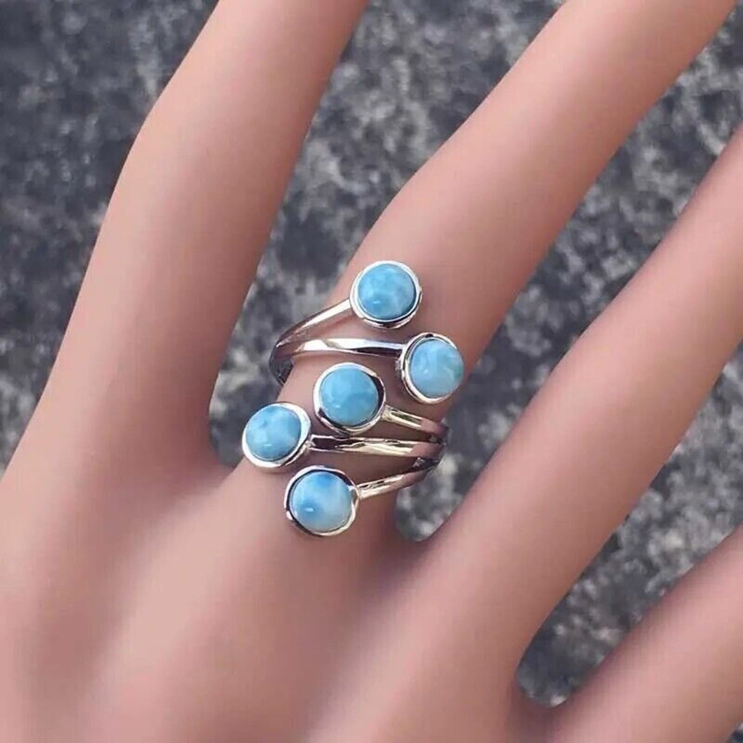 Women's Larimar Resizable Ring, Larimar Full Finger Ring 925 Sterling Silver