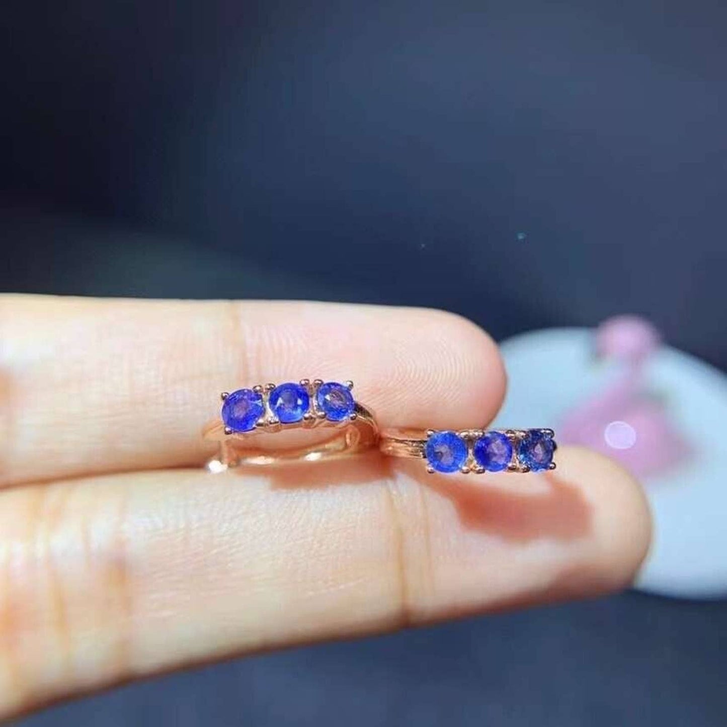 Dainty Sapphire Hoop Earrings - Bright Blue Sri Lanka Sapphire Hoop Earrings 925 Sterling Silver