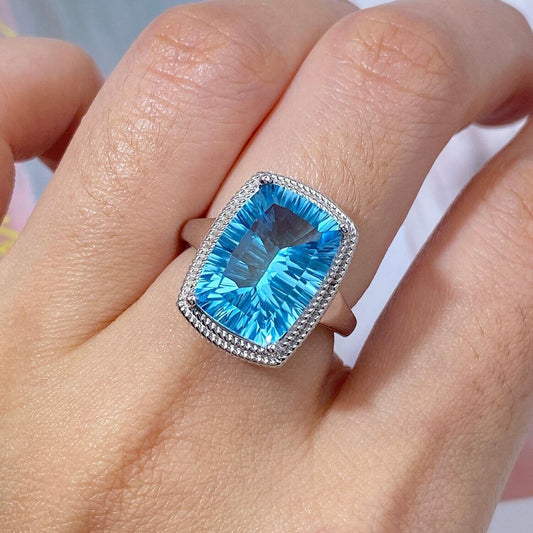 Blue Topaz Cocktail Ring 10x14mm 8 Carat Sterling Silver