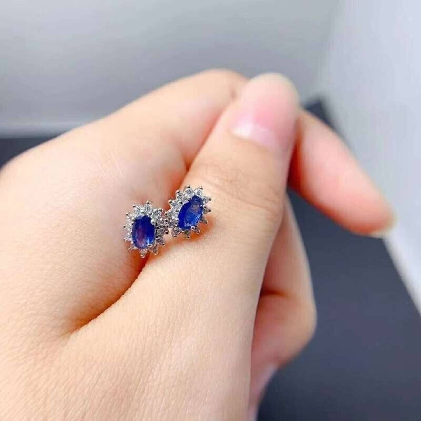 Blue Sapphire Stud Earrings, Natural Sapphire Stud Earrings, VVS Grade Sri Lanka Sapphires