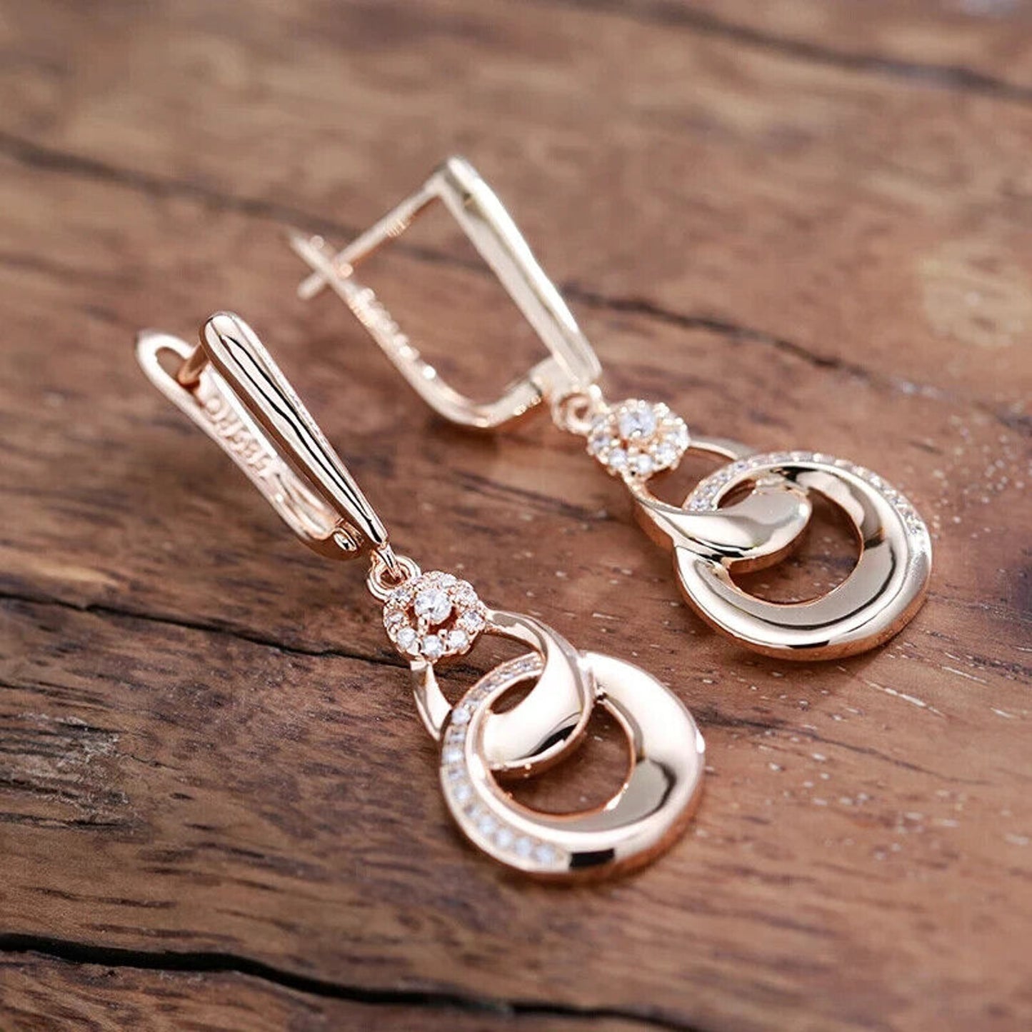 Rose Gold Earrings, Shiny Rose Gold Dangle Earrings, 585 Rose Gold Stud