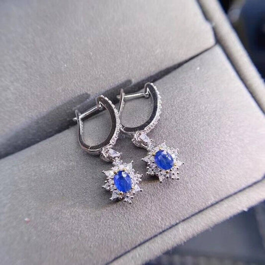 Natural Sapphire Earrings, Sapphire Dangle Earrings, Sri Lanka Sapphire Earrings