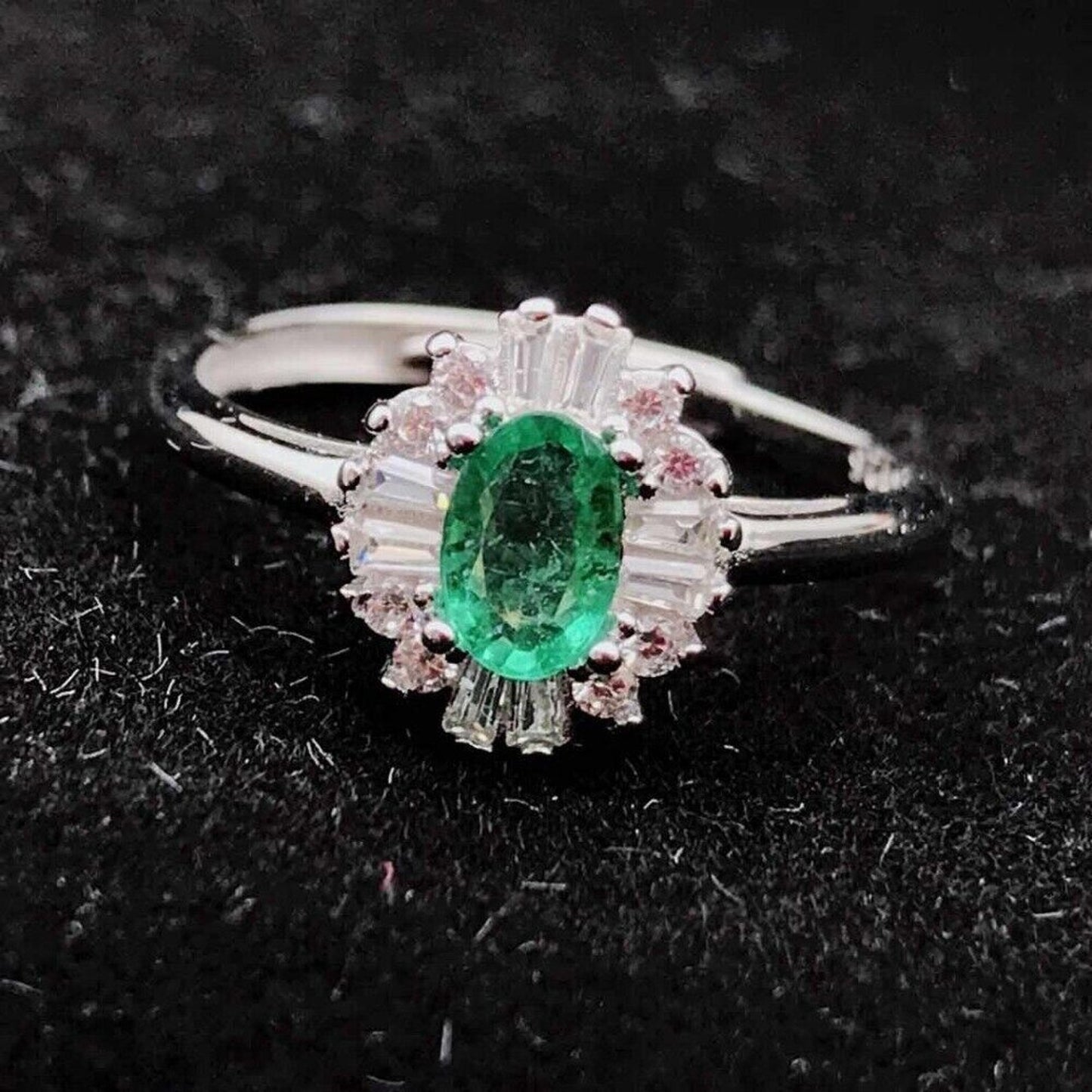 Natural Emerald Cocktail Ring 4x6mm Sterling Silver