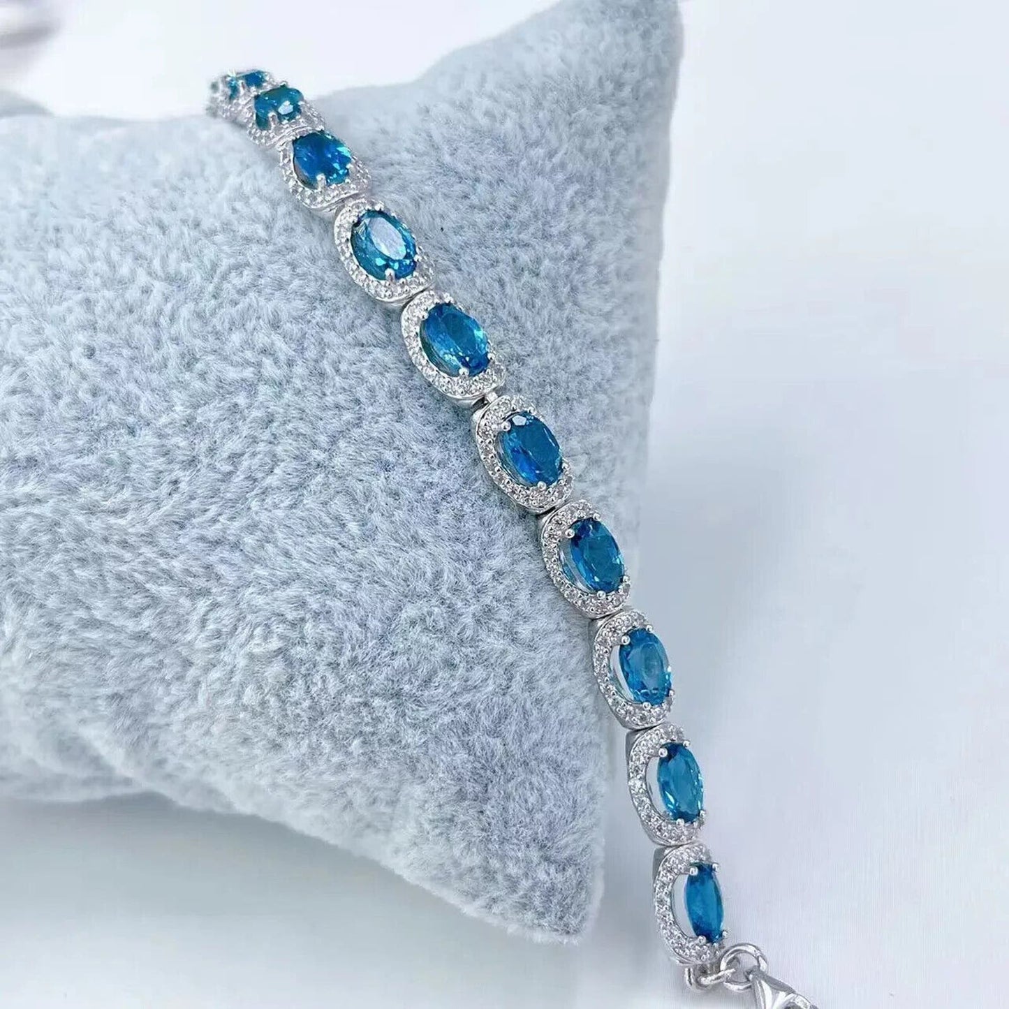 London Blue Topaz Tennis Bracelet 4x6mm Platinum Plated