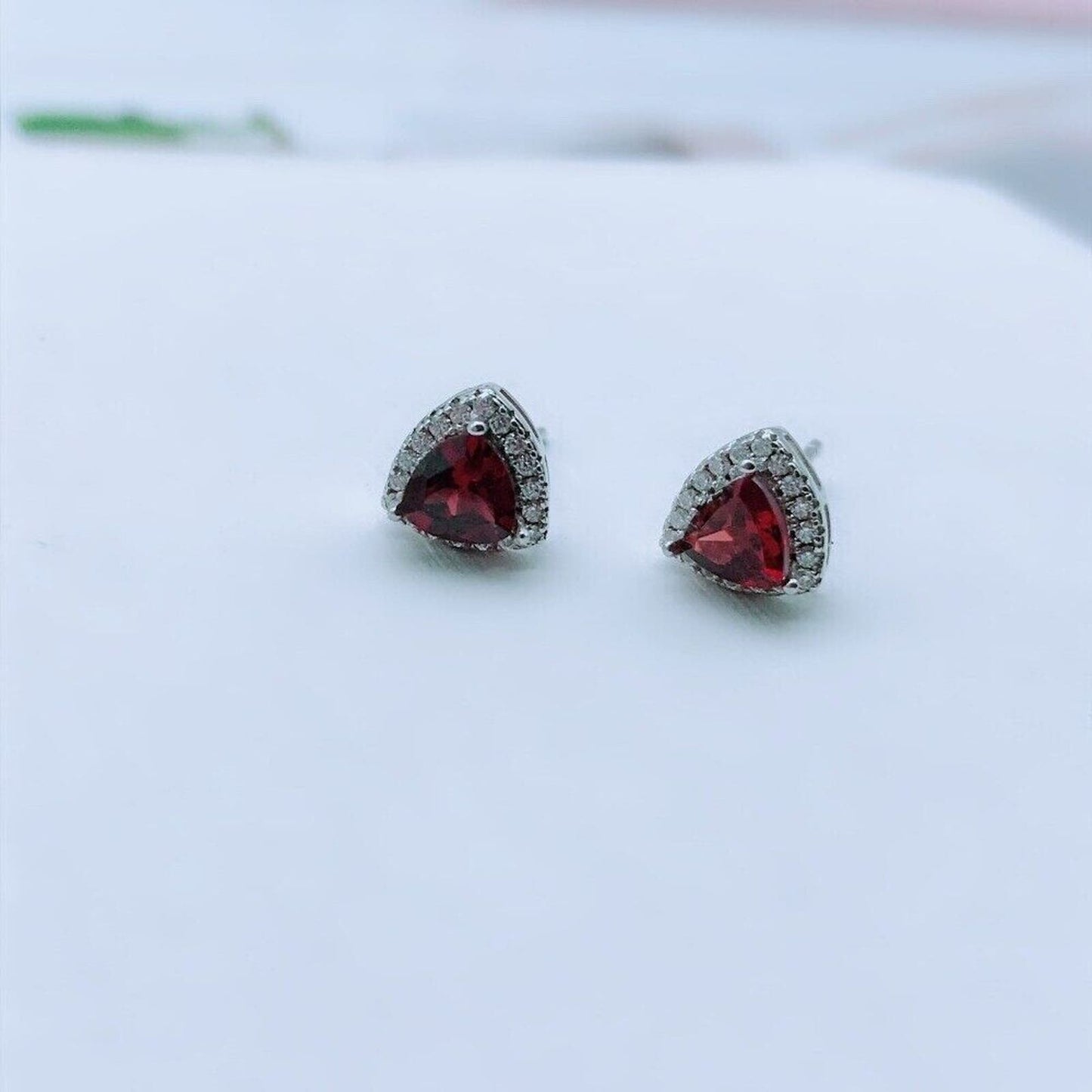 Red Garnet Gemstone Trillion Cut Stud Earrings 5mm