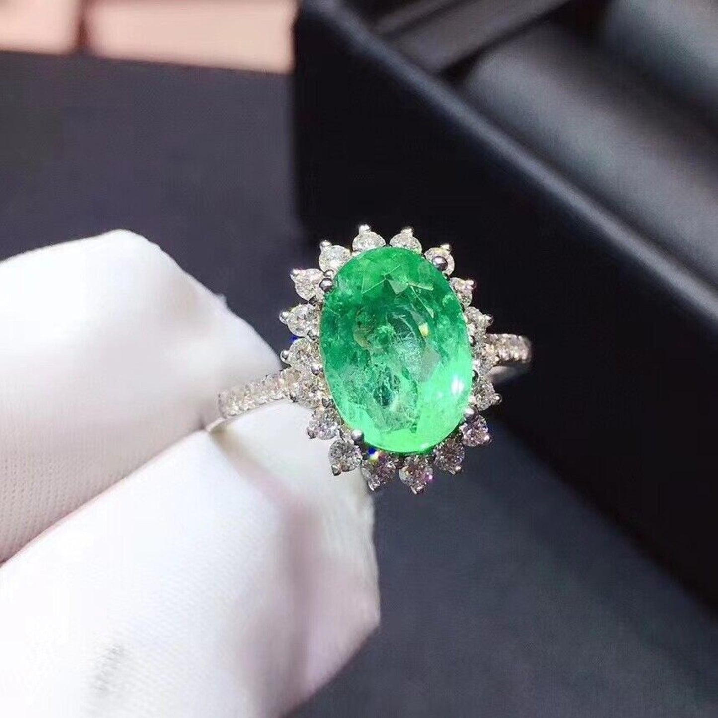 Colombian Emerald Cocktail Ring 5x7mm Sterling Silver