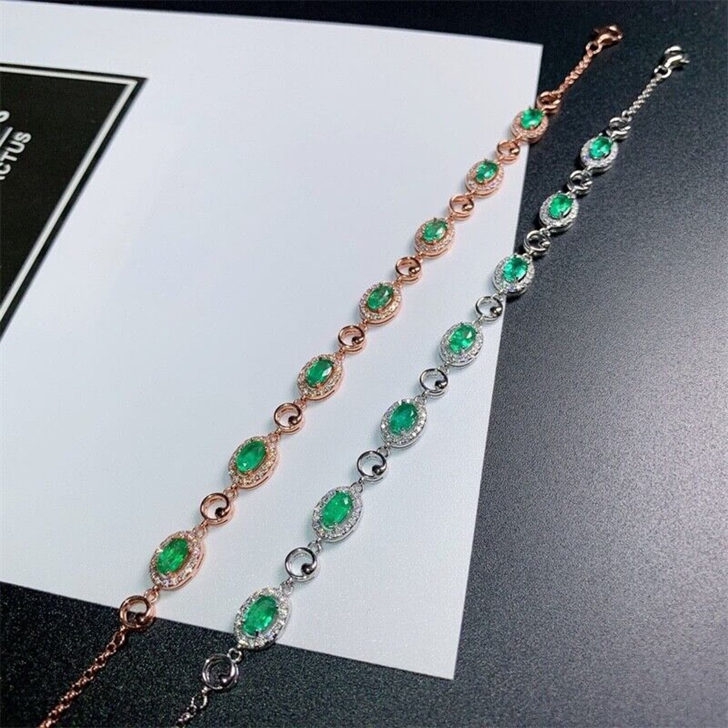 Natural Emerald Tennis Bracelet 4x6mm Sterling Silver