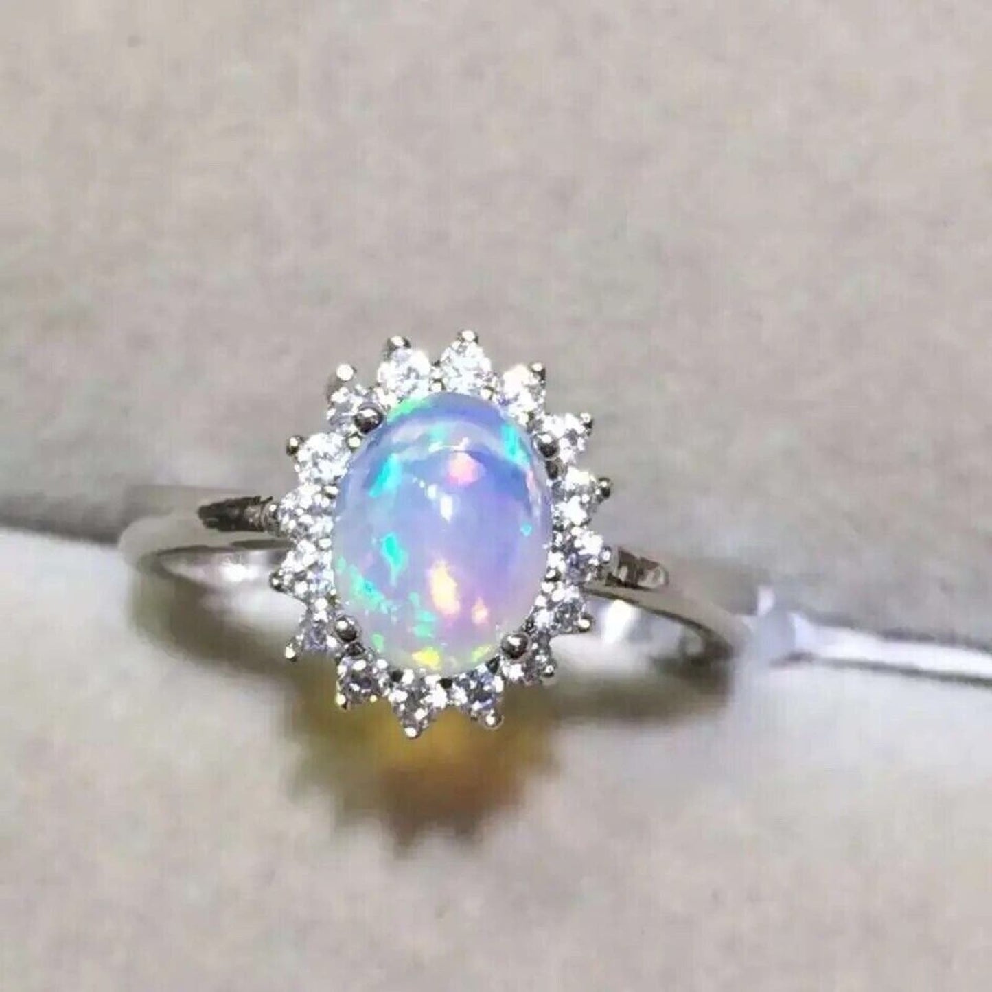 Fire Opal Cocktail Ring 6x8mm Sterling Silver