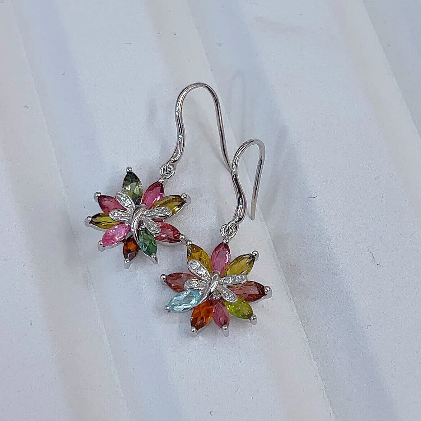 Colorful Tourmaline Flower Dangle Earrings