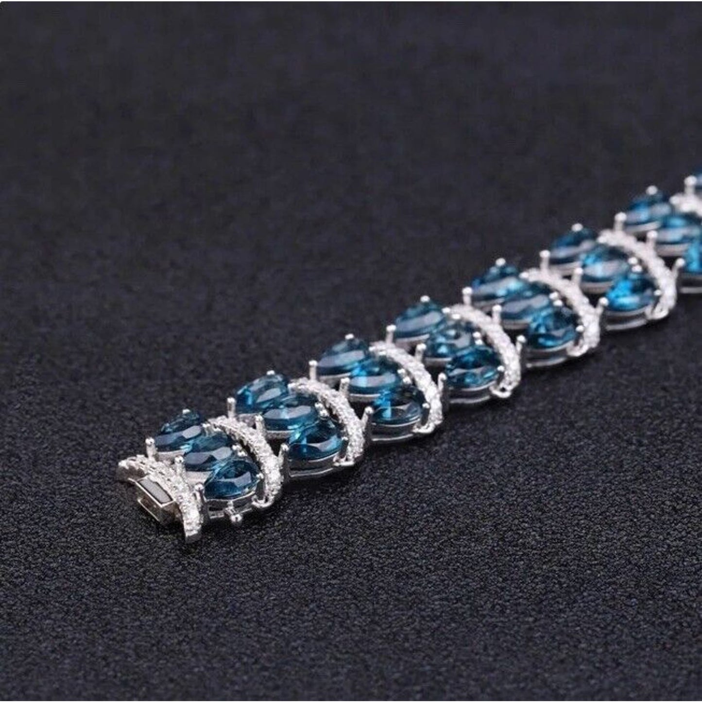 London Blue Topaz 3 Layer Gemstone Bracelet 4x6mm