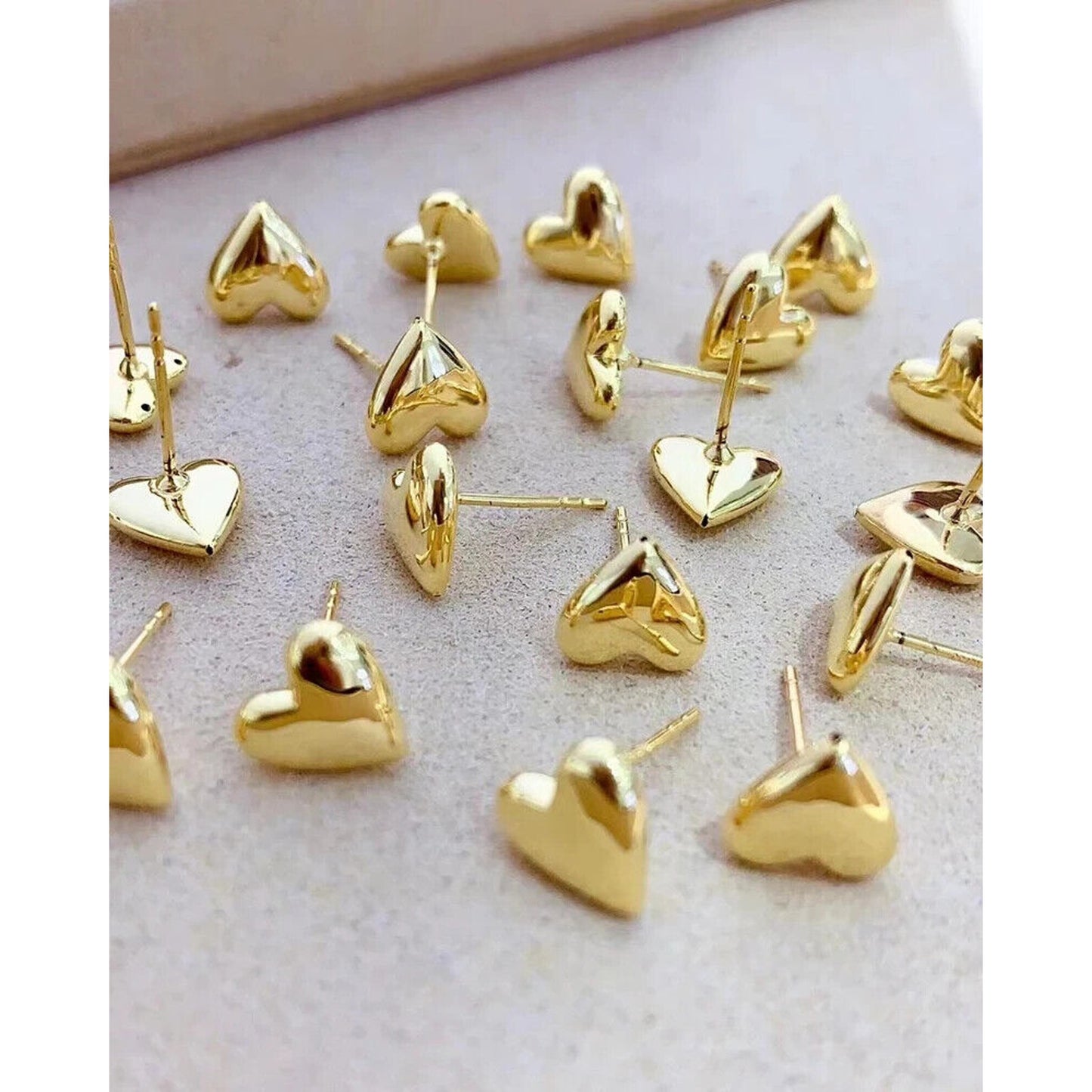 18k Gold Heart Earrings, Woman 18k Gold, Solid Yellow Gold Heart Earrings Au750