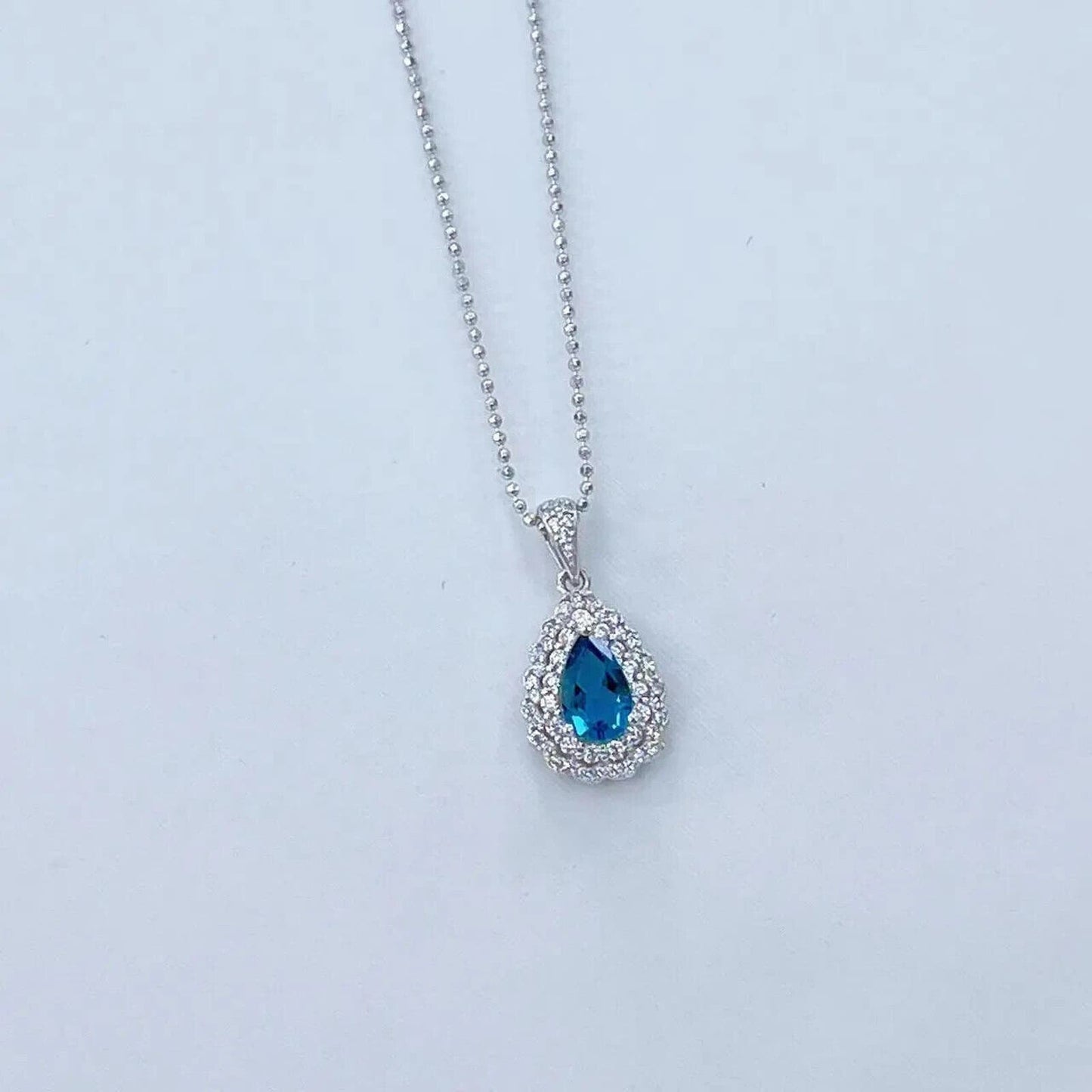 London Blue Topaz Pear Cut Pendant Necklace 5x8mm