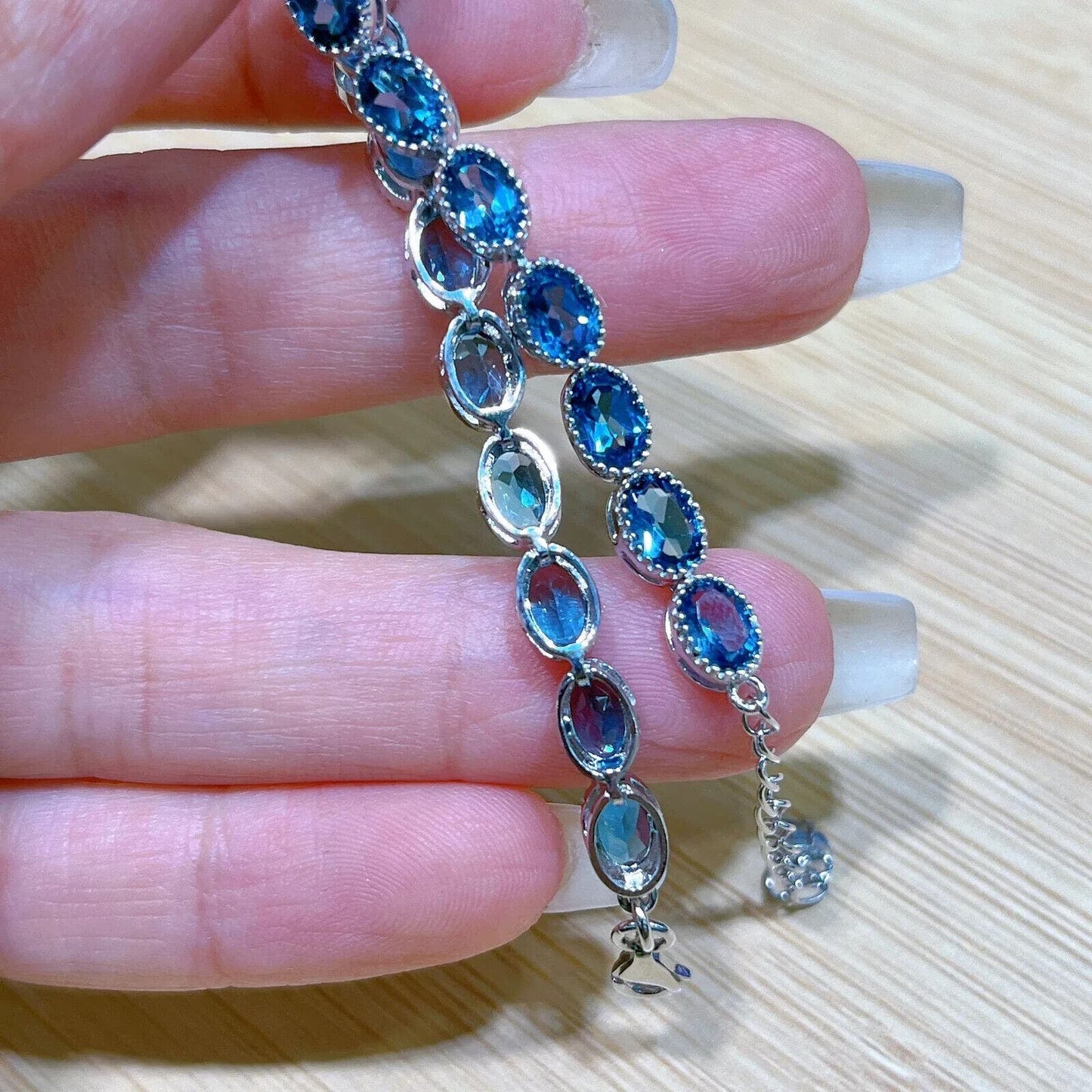 London Blue Topaz Gemstone Tennis Bracelet 4x6mm