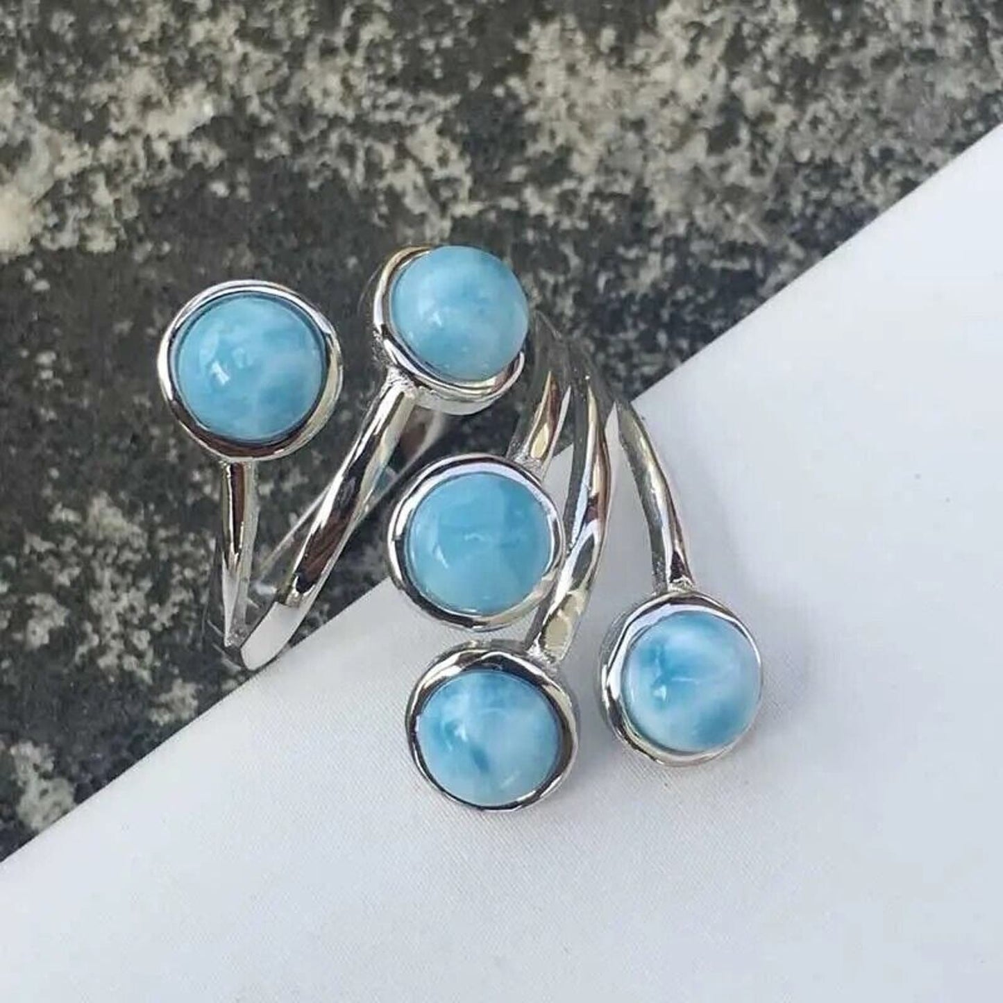 Women's Larimar Resizable Ring, Larimar Full Finger Ring 925 Sterling Silver