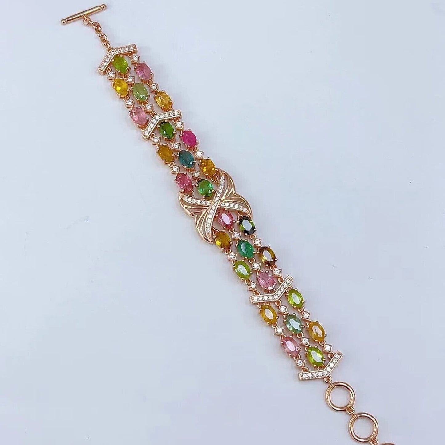 Rose Gold Natural Tourmaline Gemstone Bracelet 5x7mm