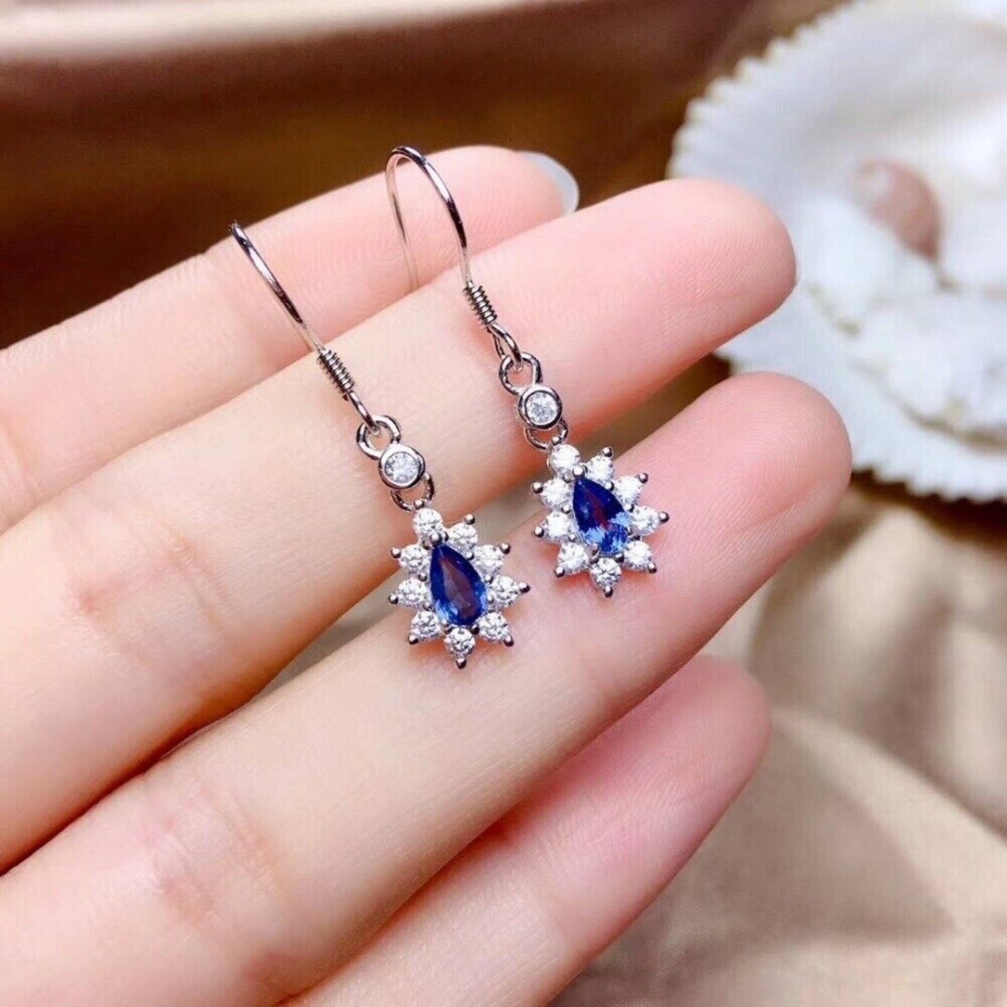 Dainty Sapphire Dangle Earrings 3x5mm