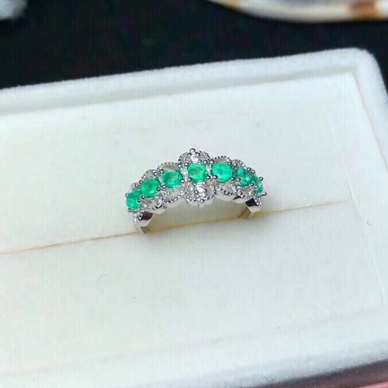 Colombian Emerald Lace Band Ring 3mm Sterling Silver