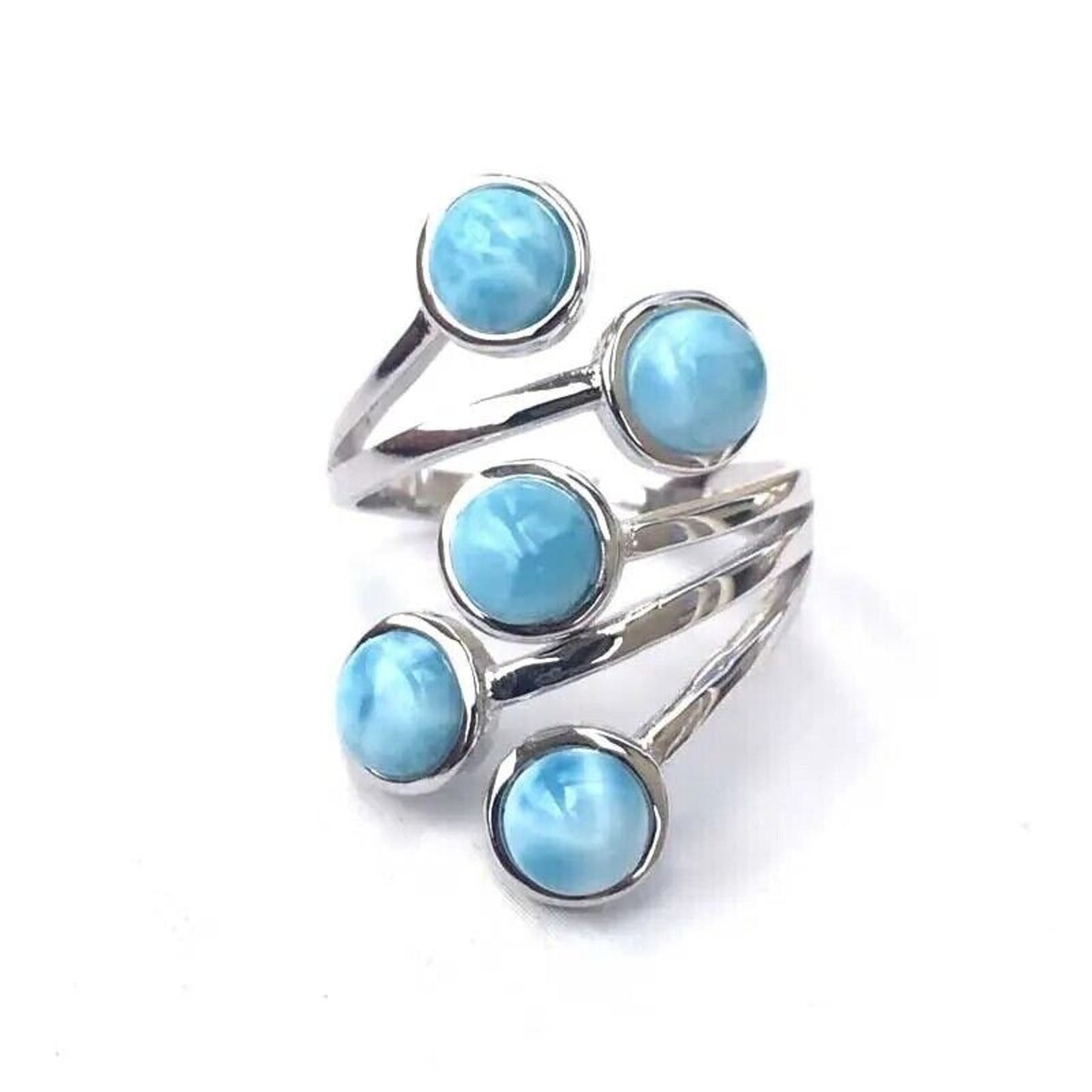 Women's Larimar Resizable Ring, Larimar Full Finger Ring 925 Sterling Silver