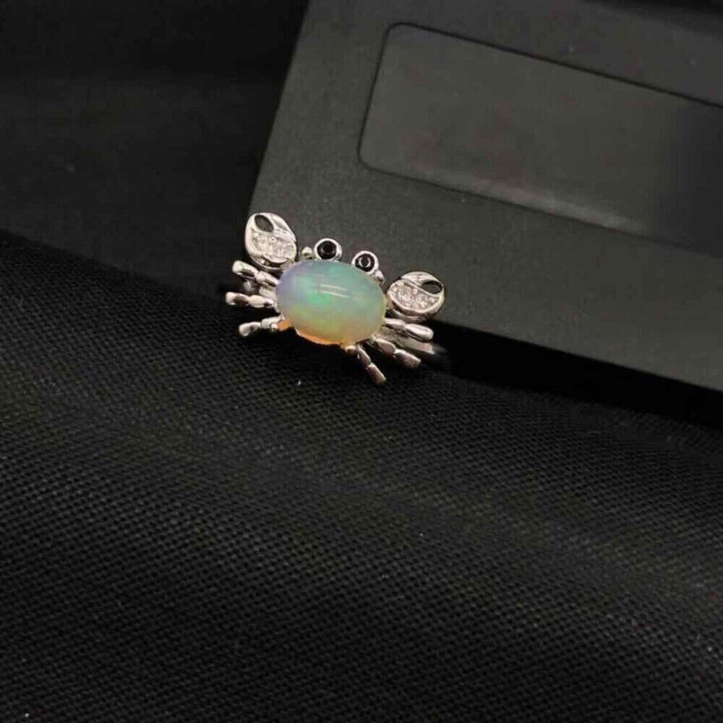 Natural Opal Crab Ring 6x8mm Sterling Silver