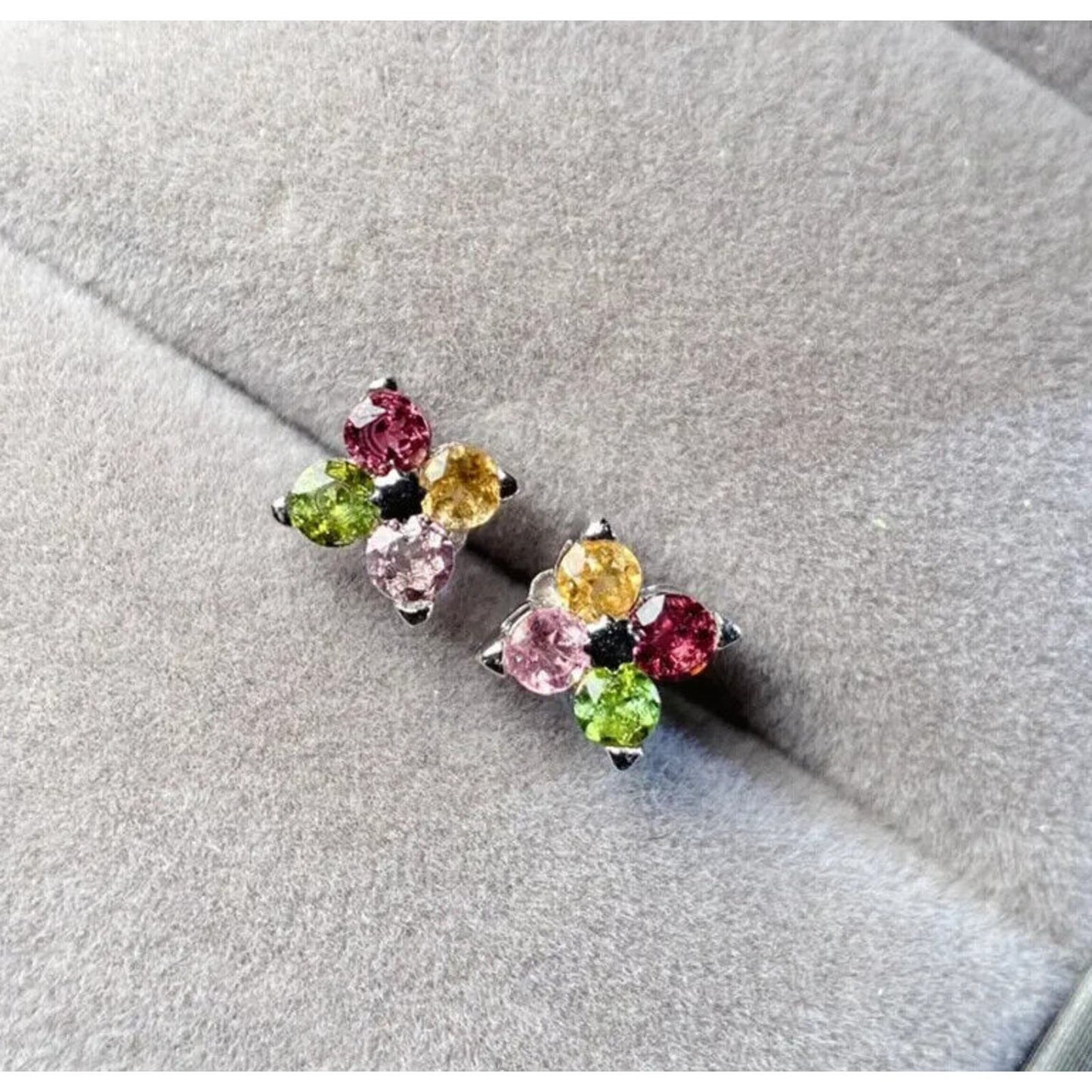 Multicolor Dainty Tourmaline Flower Stud Earrings