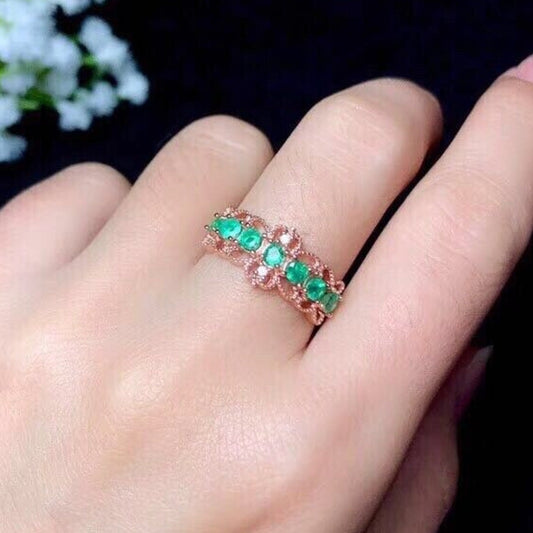 Colombian Emerald Lace Band Ring 3mm Sterling Silver