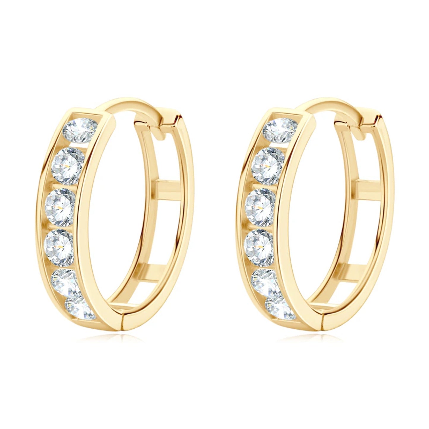 14k Yellow Gold Moissanite Hoop Earrings, 2.2mm Round Cut Moissanite 14k Gold