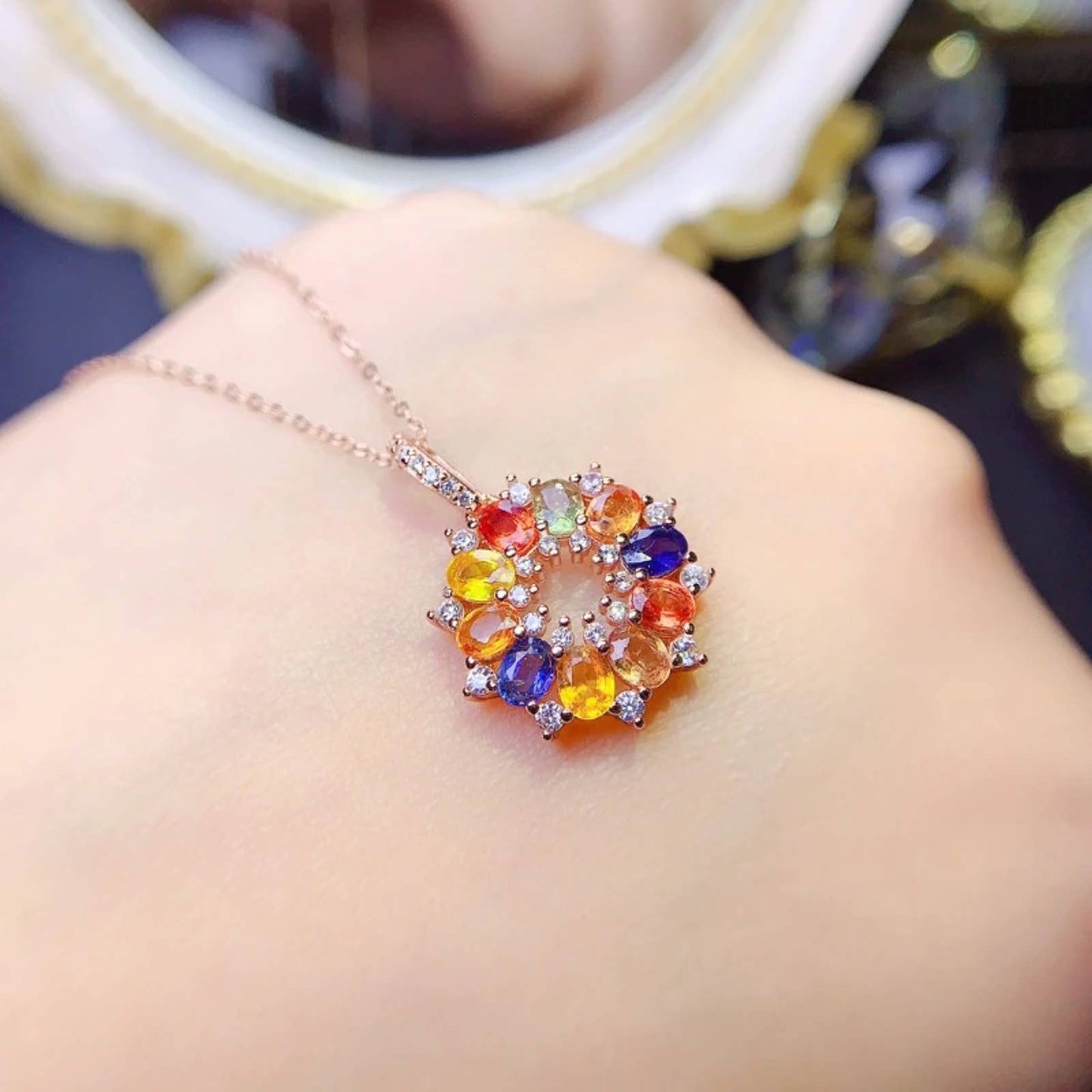 Colorful Sapphire Clavicle Necklace Pendant, 3x4mm Genuine Sapphire Pendant