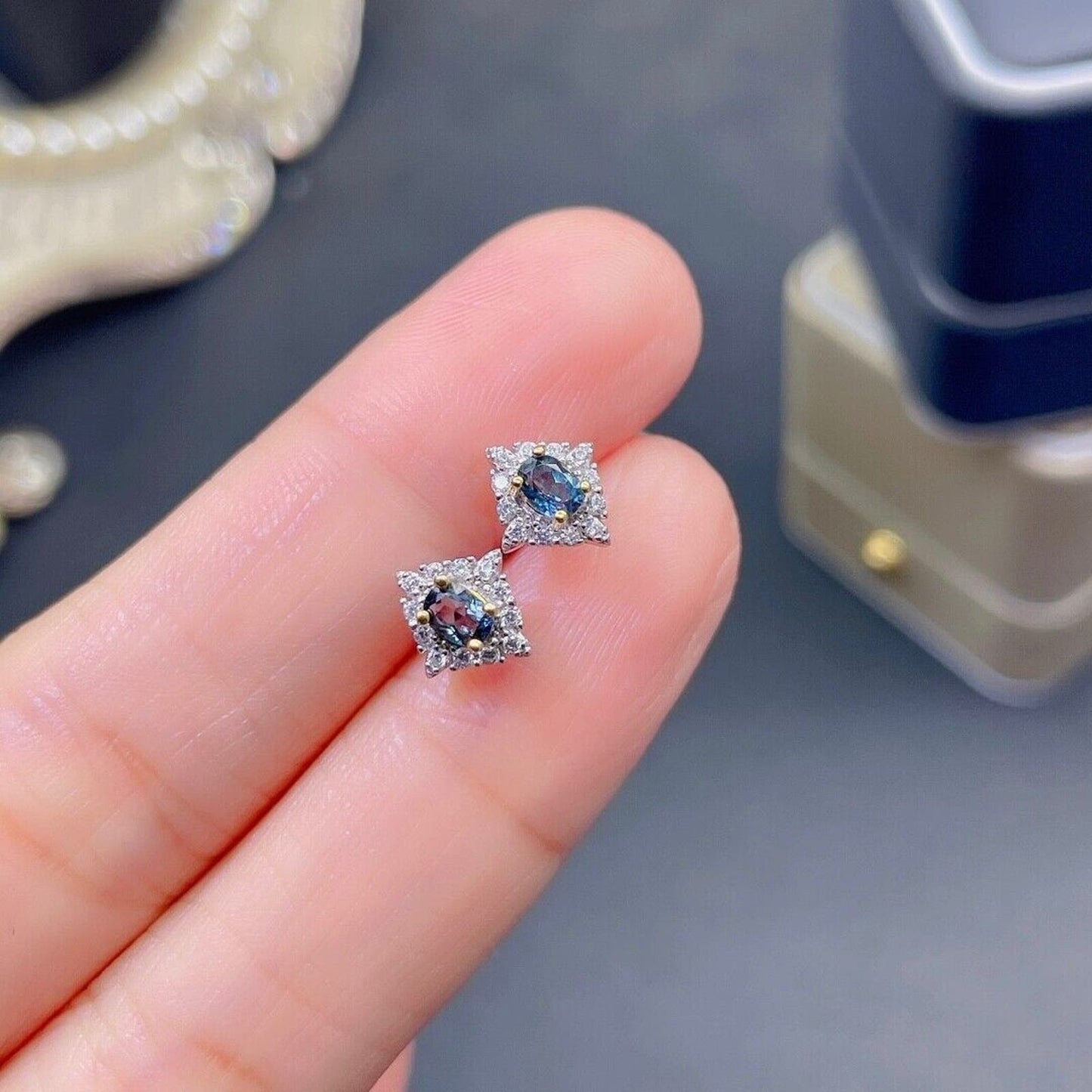 London Blue Topaz Dainty Stud Earrings 3x4mm