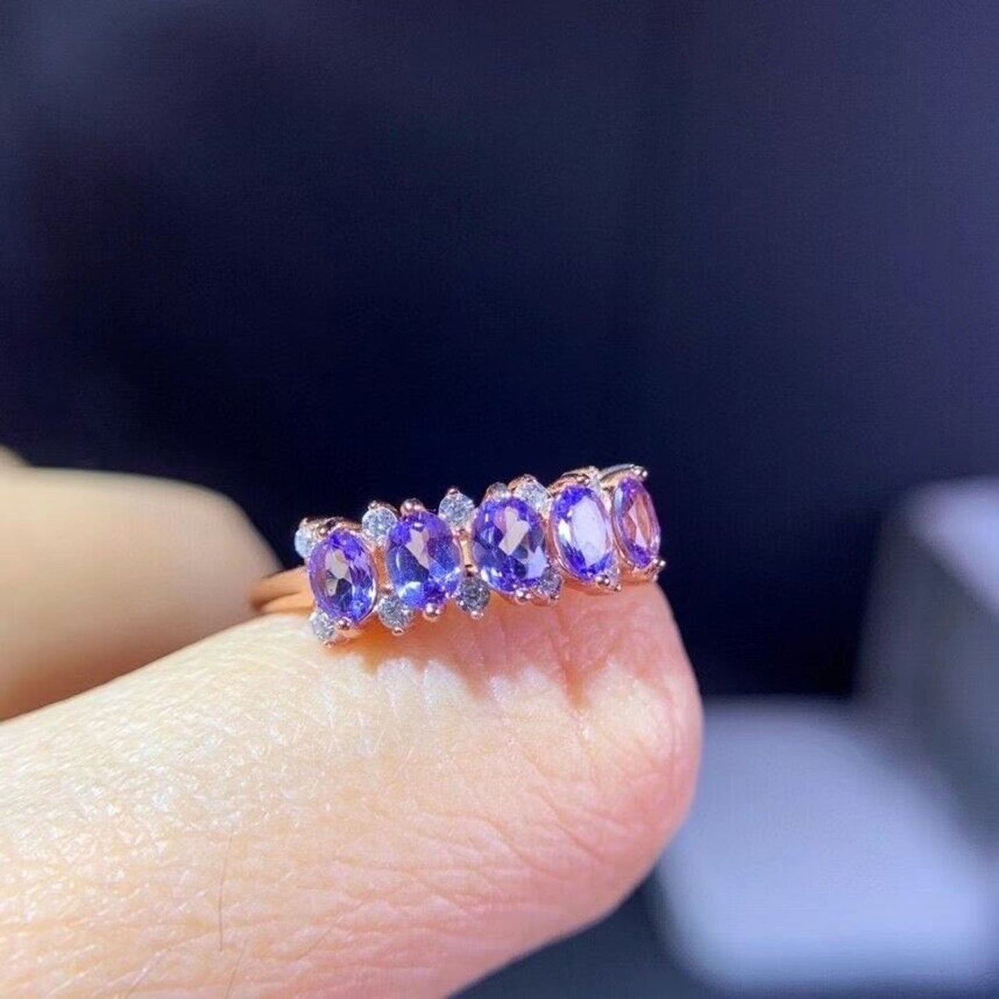 Purple Tanzanite Band Ring Platinum Plated 3x4mm