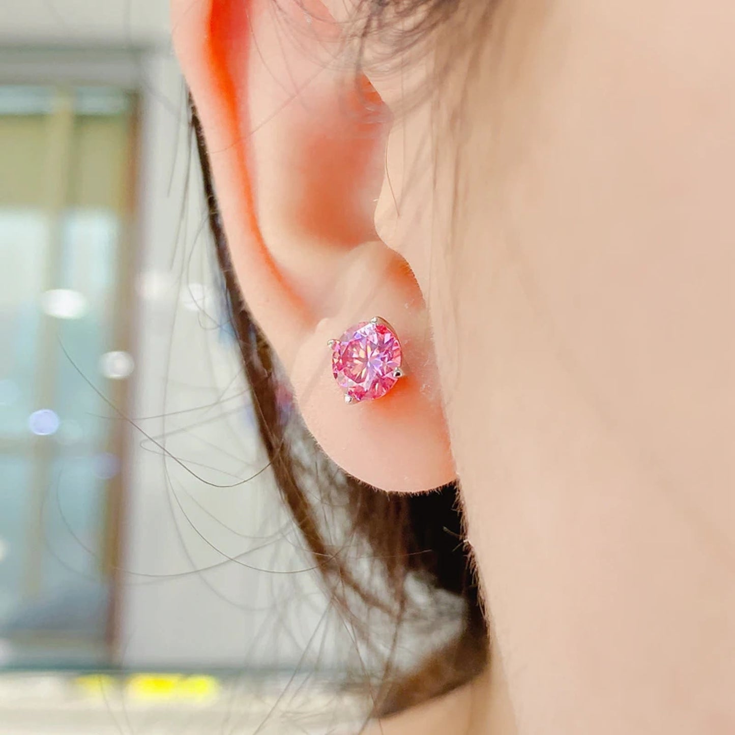 Pink Moissanite Stud Earrings, Women's VVS1 1 Carat Pink Moissanite Earrings