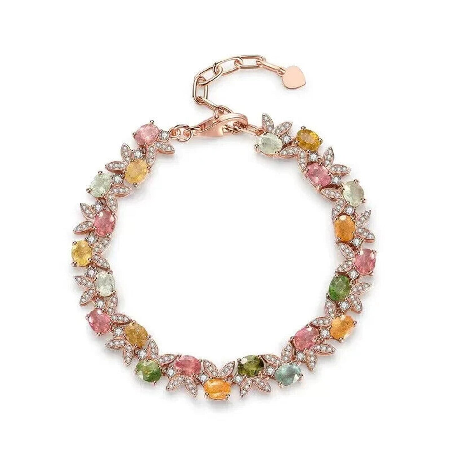 Multi Color Tourmaline and Zirconia Tennis Bracelet 925 Sterling Silver