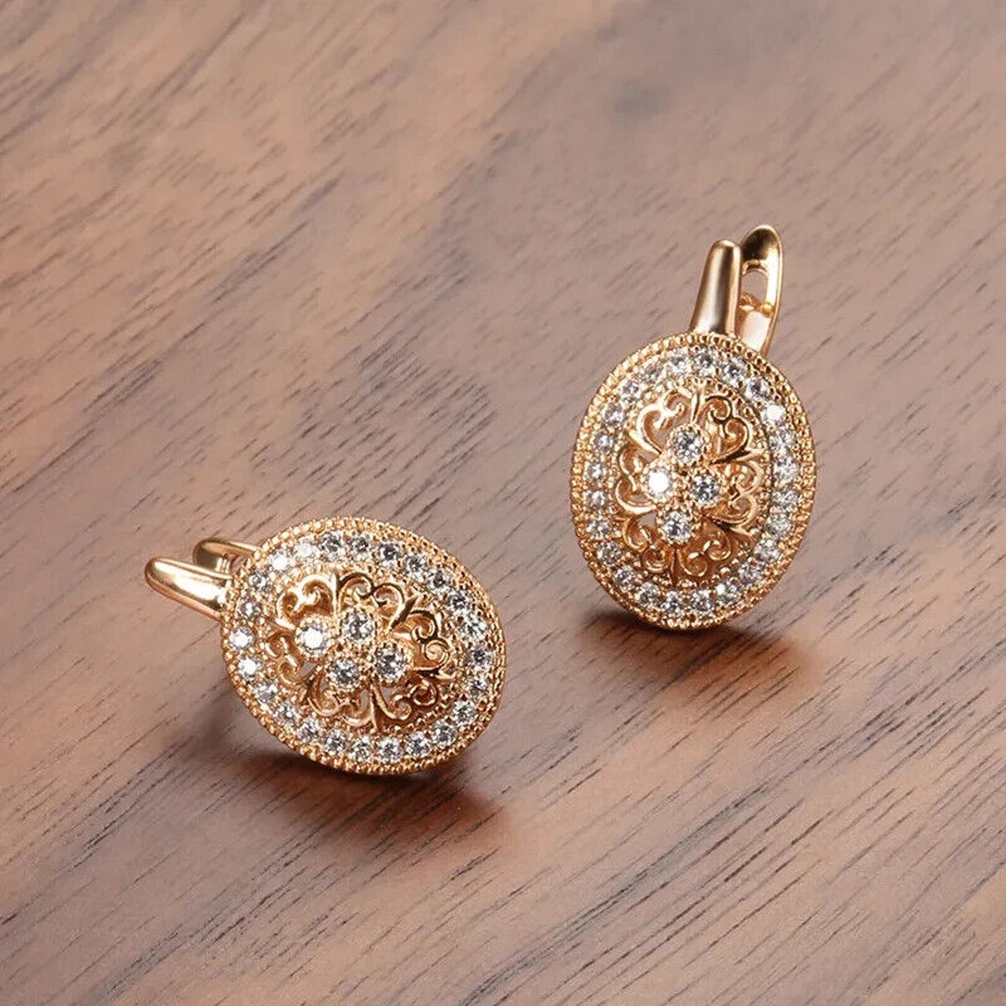 Rose Gold Earrings, Shiny Rose Gold Oval Earrings 585 Rose Gold Stud