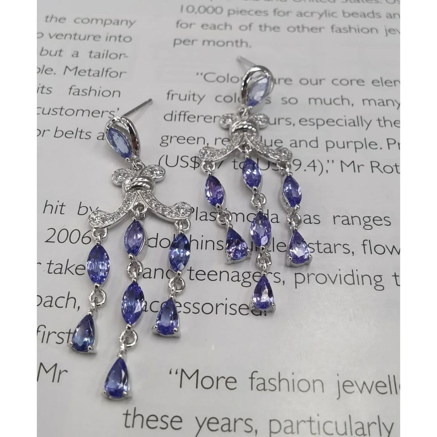 Purple Tanzanite Chandelier Earrings Platinum Plated