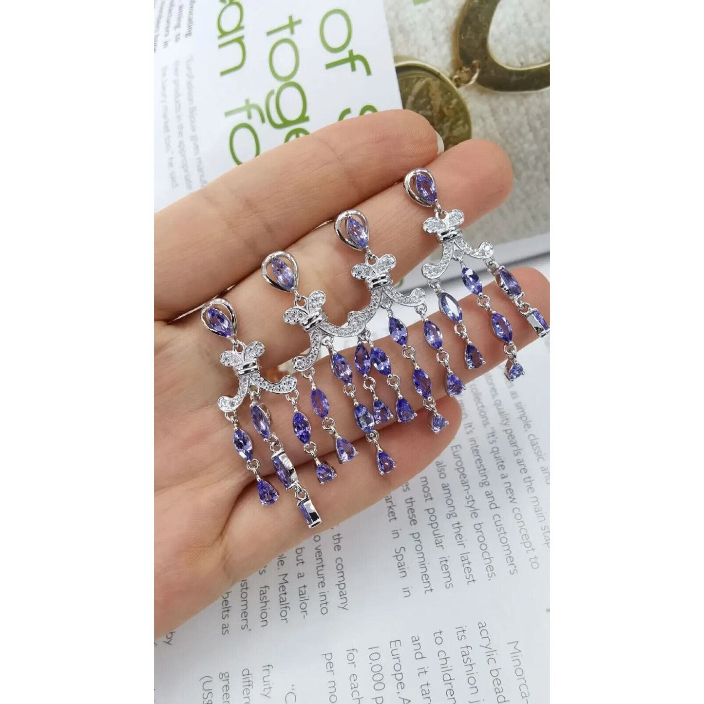 Purple Tanzanite Chandelier Earrings Platinum Plated