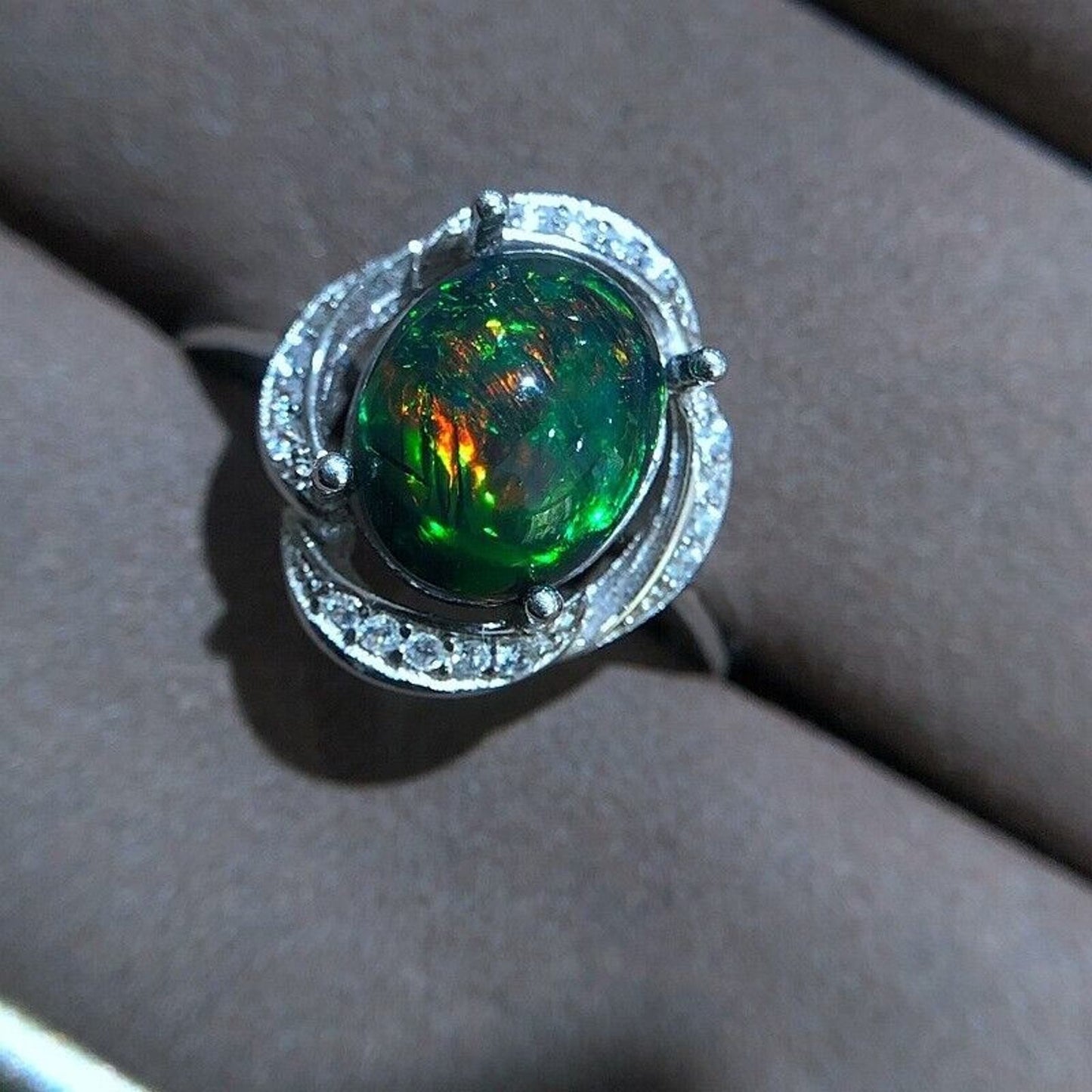 Black Opal Cocktail Ring 8x10mm Sterling Silver