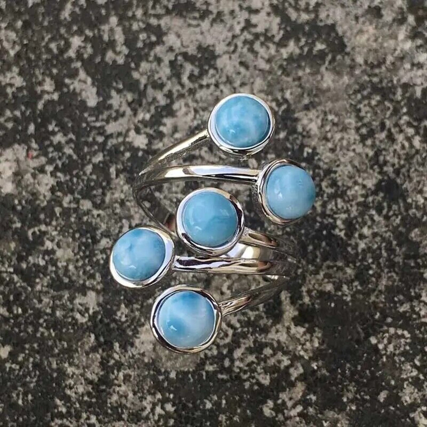 Women's Larimar Resizable Ring, Larimar Full Finger Ring 925 Sterling Silver