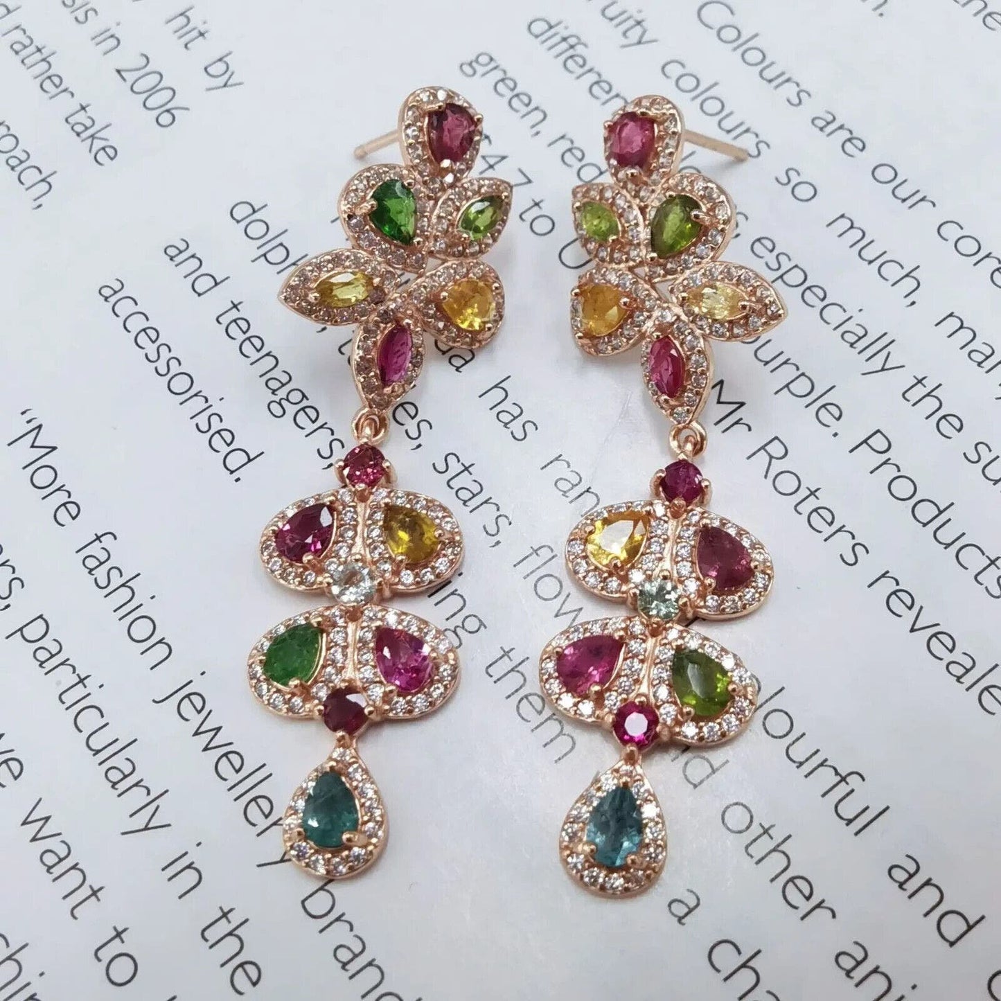 Tourmaline Rose Gold Statement Earrings 14x47mm