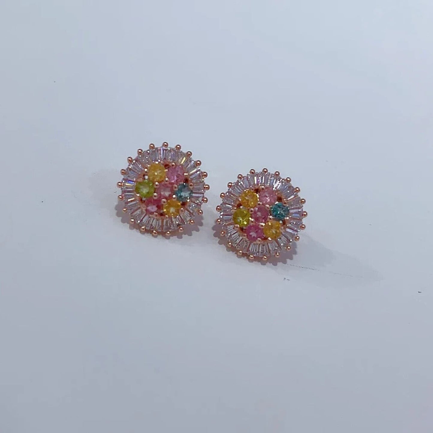 Colorful Natural Tourmaline Stud Earrings Rose Gold