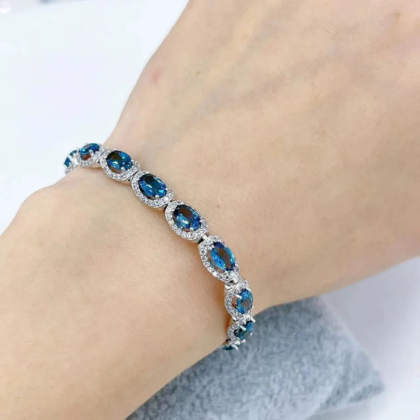 London Blue Topaz Tennis Bracelet 4x6mm Platinum Plated