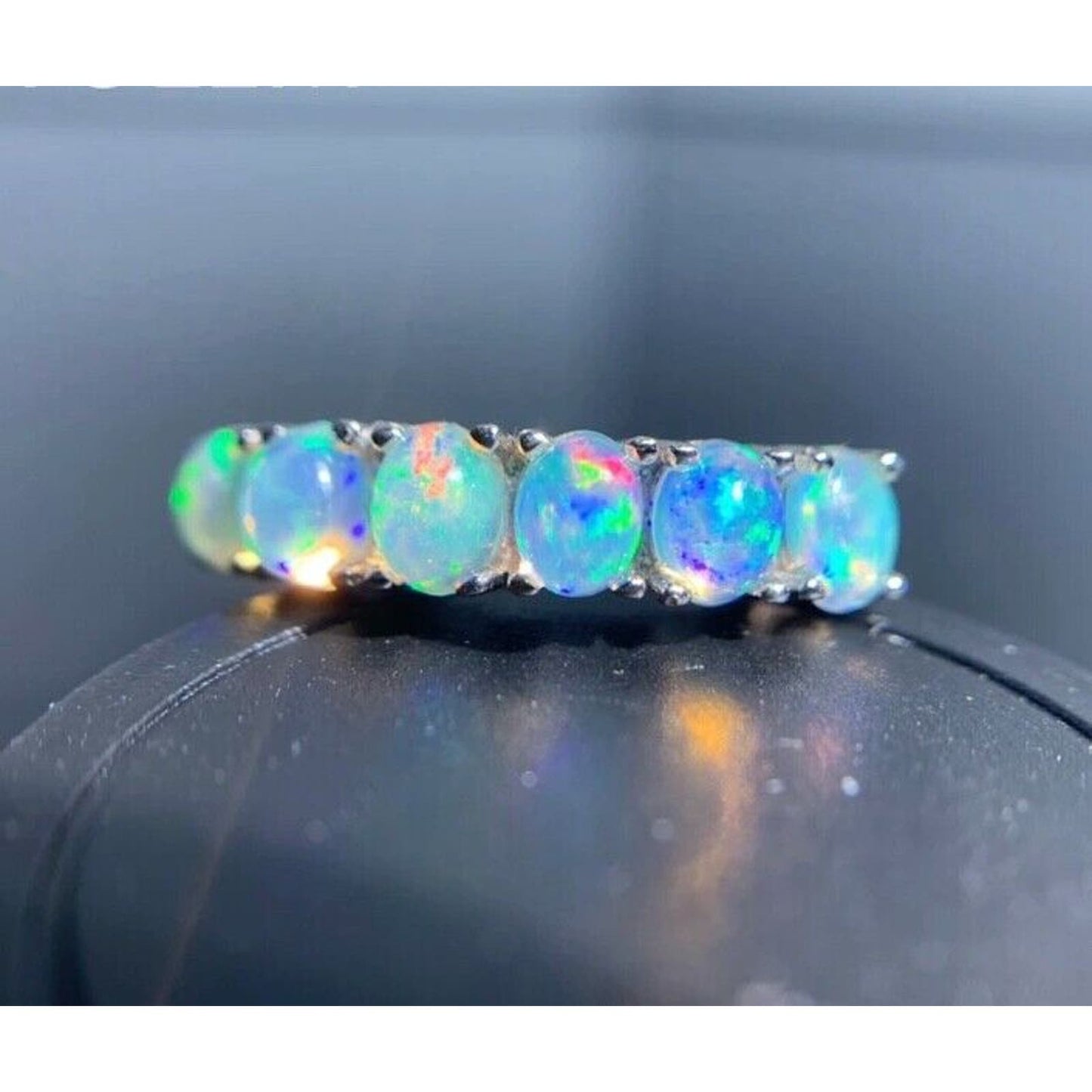 Australian Opal Band Ring 3x4mm Sterling Silver