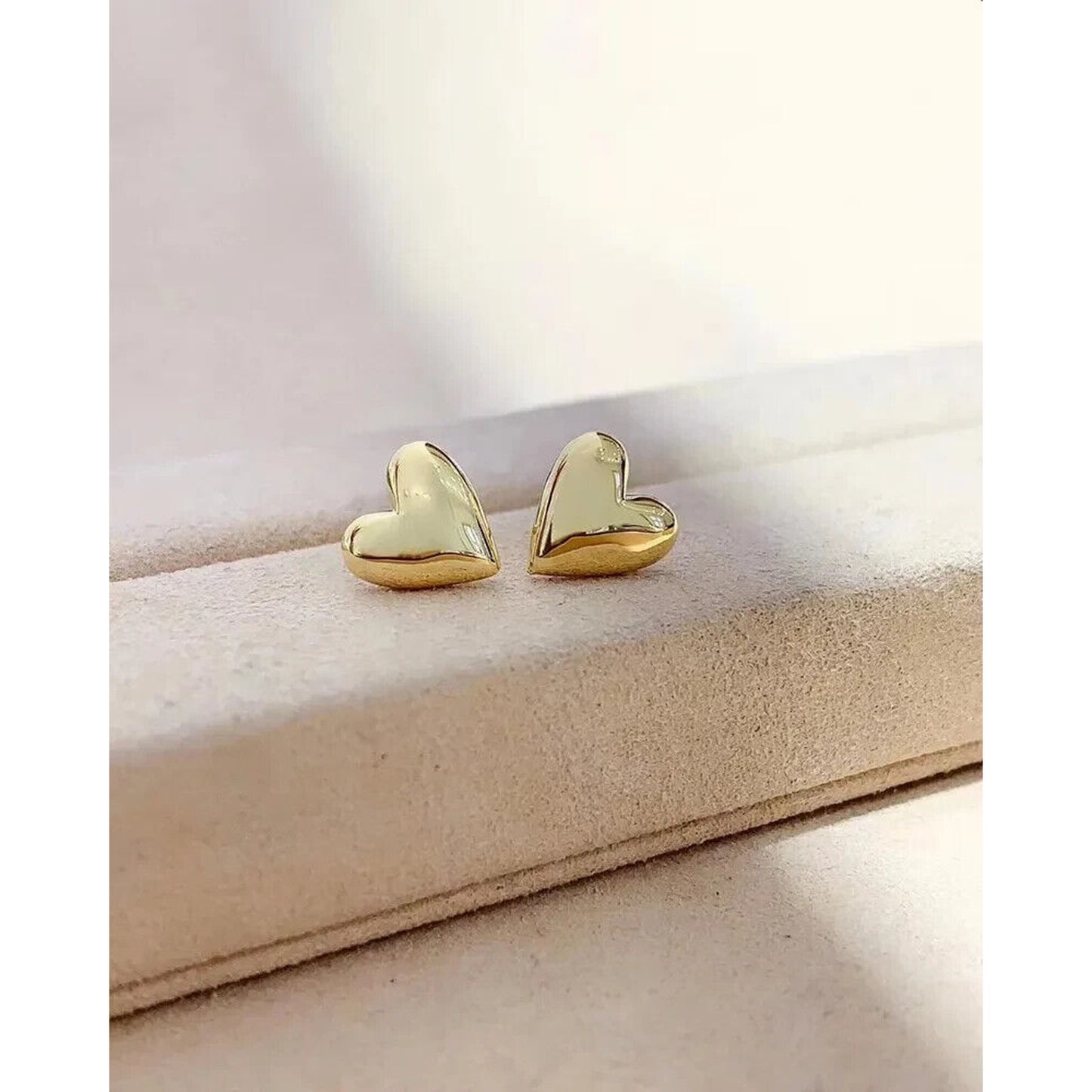 18k Gold Heart Earrings, Woman 18k Gold, Solid Yellow Gold Heart Earrings Au750